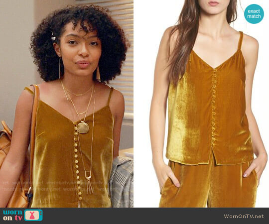 Madewell Velvet Button-down Cami worn by Zoey Johnson (Yara Shahidi) on Grown-ish