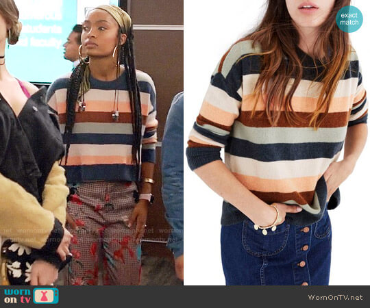 Madewell Elmwood Stripe Pullover Sweater worn by Zoey Johnson (Yara Shahidi) on Grown-ish