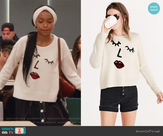 Madewell Making Faces Pullover Sweater worn by Zoey Johnson (Yara Shahidi) on Grown-ish
