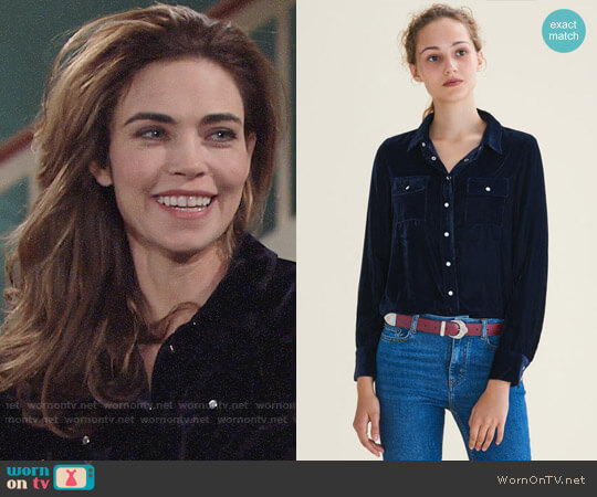 Maje Castin Velvet Shirt worn by Victoria Newman (Amelia Heinle) on The Young and the Restless