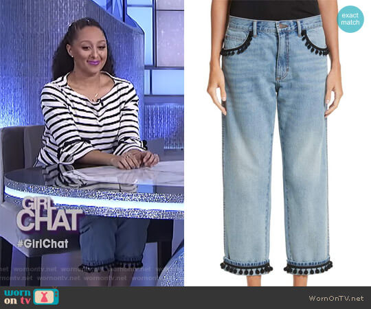 Marc Jacobs Pom Trim Crop Jeans worn by Tamera Mowry on The Real