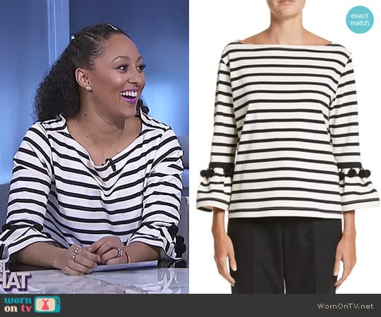 Marc Jacobs Pompom Stripe Tee worn by Tamera Mowry on The Real