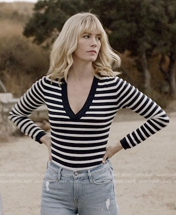 Melissa’s striped v-neck bodysuit on Last Man on Earth