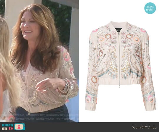 Needle & Thread Floral Embellished Bomber Jacket worn by Lisa Vanderpump on The Real Housewives of Beverly Hills