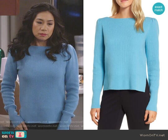 Nordstrom Signature Waffle Stitch Cashmere Sweater worn by Eve Roberts (Liza Lapira) on 9JKL