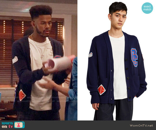 Opening Ceremony Varsity Cardigan worn by Aaron Jackson (Trevor Jackson) on Grown-ish