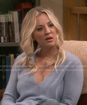 Penny’s blue v-neck sweater on The Big Bang Theory
