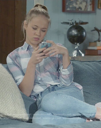 Sam’s washed out plaid shirt on Life in Pieces