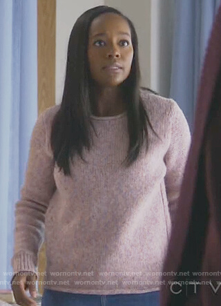 Michaela’s pink speck sweater on How to Get Away with Murder