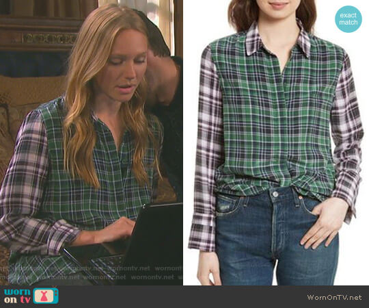 Equipment Holly Colorblock Plaid Silk Shirt worn by Abigail Deveraux (Kate Mansi) on Days of our Lives