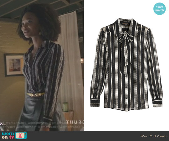 Saint Laurent Pussy-bow Printed Silk-georgette Shirt worn by Monica Colby (Wakeema Hollis) on Dynasty