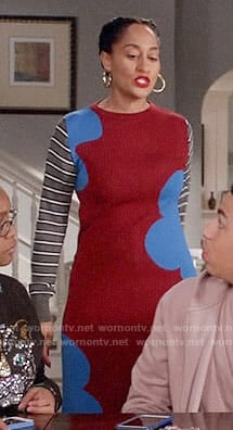 Rainbow’s red and blue sweater dress with striped sleeves on Black-ish