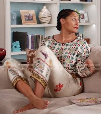 Rainbow’s printed top and pants on Black-ish