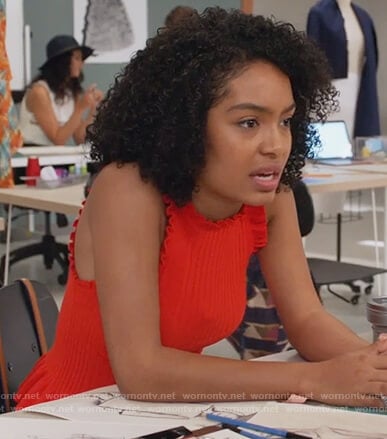 Zoey’s red ruffle tank top on Grown-ish