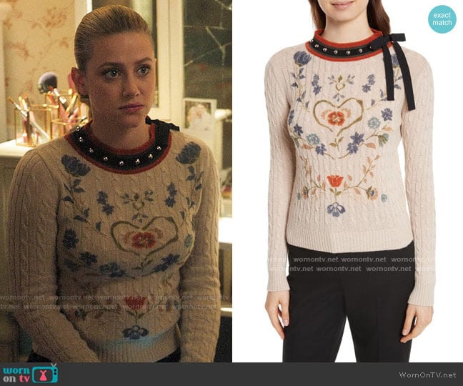 RED Valentino Printed Wool & Angora Blend Sweater worn by Betty Cooper (Lili Reinhart) on Riverdale