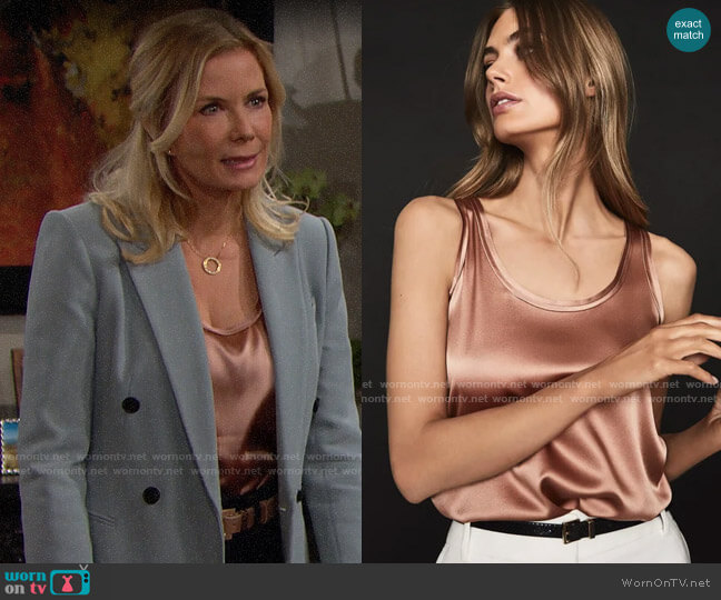 Reiss Remey Silk Vest in Mocha worn by Brooke Logan (Katherine Kelly Lang) on The Bold and the Beautiful