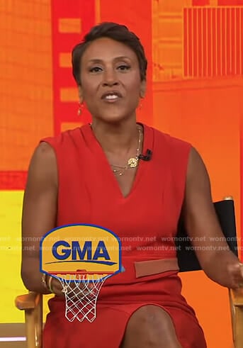 Robin’s orange v-neck dress on Good Morning America