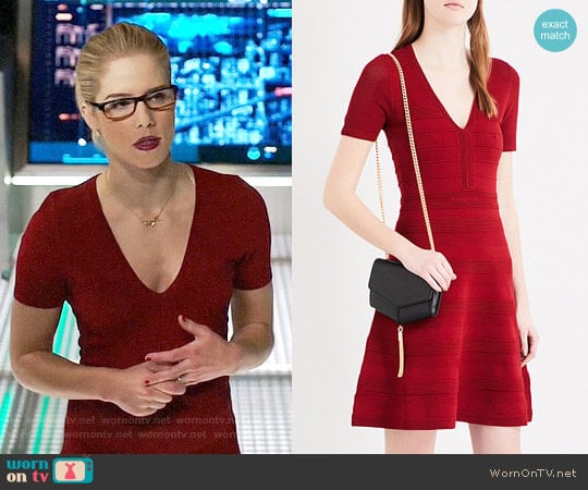Sandro V-neck Ribbed Knit Dress worn by Felicity Smoak (Emily Bett Rickards) on Arrow