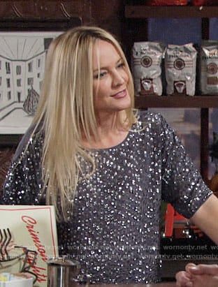 Sharon’s grey sequin top on The Young and the Restless