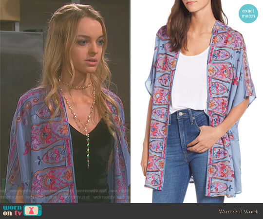 Socialite Embroidered Kimono worn by Claire Brady (Olivia Keegan) on Days of our Lives