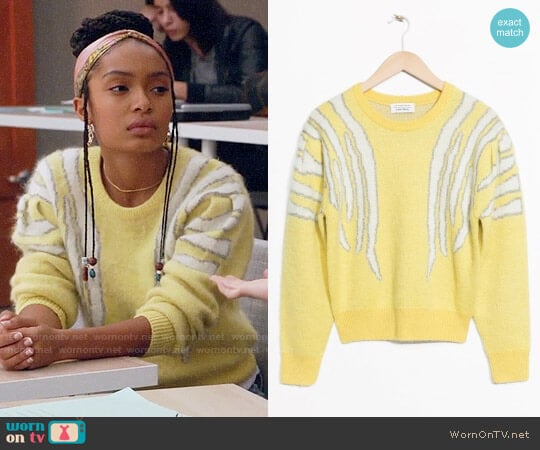 & Other Stories Zebra Shoulder Sweater worn by Zoey Johnson (Yara Shahidi) on Grown-ish