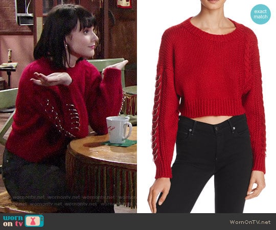 Sunset & Spring Hardware Detail Cable-Knit Sweater in Red worn by Tessa Porter (Cait Fairbanks) on The Young and the Restless