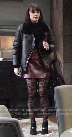 Tessa’s studded ankle boots and leather skirt on The Young and the Restless