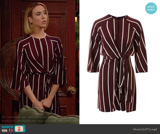 Topshop Stripe Knot Front Minidress in Burgundy worn by Ivy Forrester (Ashleigh Brewer) on The Bold and the Beautiful