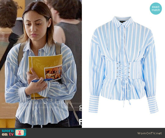 Topshop Wide Stripe Corset Shirt worn by Ana Torres (Francia Raisa) on Grown-ish