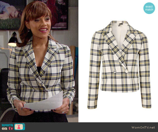 Topshop Checked Crop Jacket worn by Nicole Avant (Reign Edwards) on The Bold and the Beautiful
