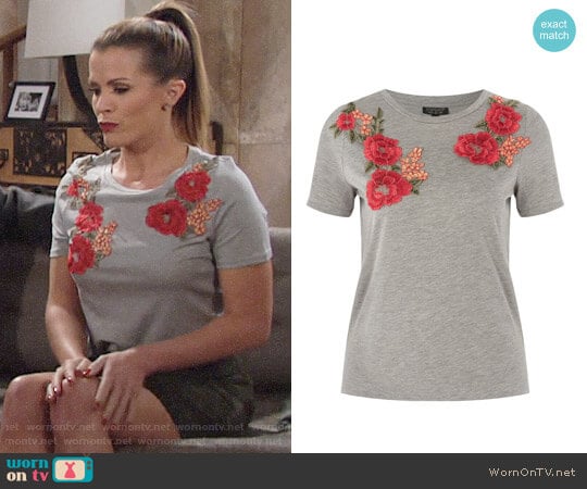 Topshop Floral Appliqué Tee worn by Chelsea Lawson (Melissa Claire Egan) on The Young and the Restless