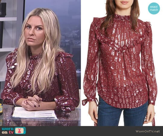 Veronica Beard Brooks Metallic Silk Blouse worn by Morgan Stewart on E! News