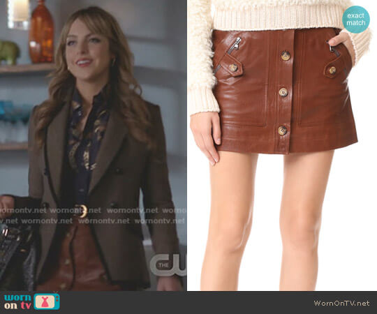 Veronica Beard Monroe Leather Cargo Skirt worn by Fallon Carrington (Elizabeth Gillies) on Dynasty