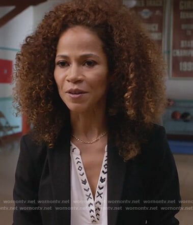 Lena’s white embroidered neckline top on The Fosters