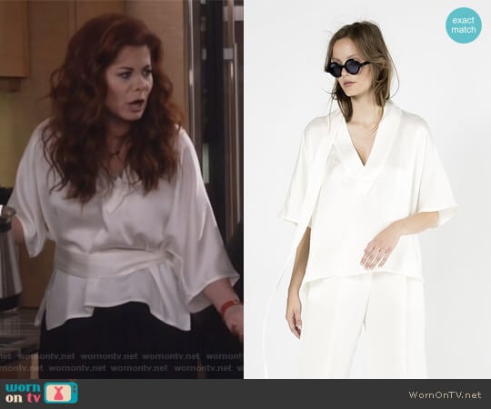 Wingate Collections V-neck Waist Tie Top worn by Grace Adler (Debra Messing) on Will and Grace