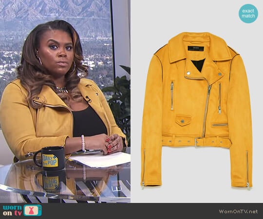 Zara Faux Suede Biker Jacket worn by Nina Parker on E! News