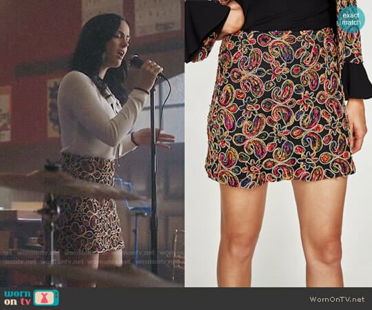 Zara Embellished Fabric Mini Skirt worn by Veronica Lodge (Camila Mendes) on Riverdale
