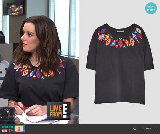Zara Embroidered T-Shirt worn by Melanie Bromley on E! News