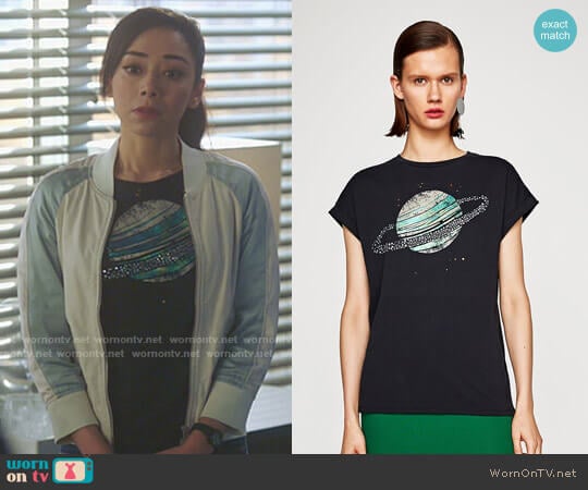 Zara Planet Print T-Shirt worn by Ella Lopez (Aimee Garcia) on Lucifer