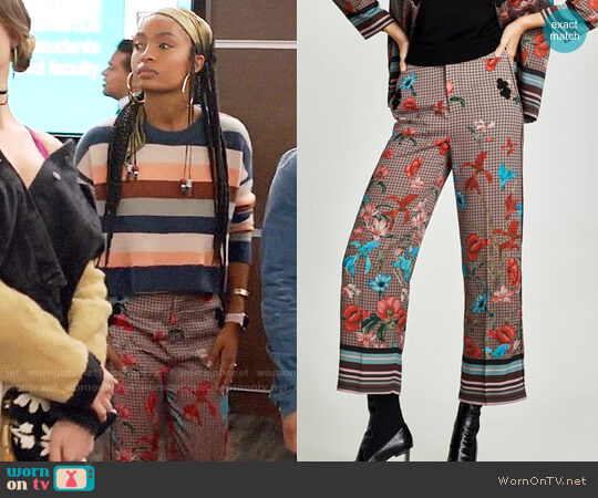 Zara Printed Trousers with Side Seam worn by Zoey Johnson (Yara Shahidi) on Grown-ish