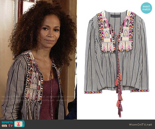 Zara Short Embroidered Jacket worn by Lena Adams Foster (Sherri Saum) on The Fosters