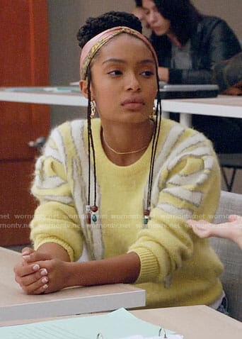 Zoey’s yellow zebra striped sweater on Grown-ish