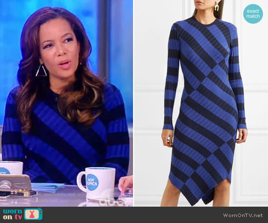 Altuzarra Whistler asymmetric striped ribbed-knit dress worn by Sunny Hostin on The View