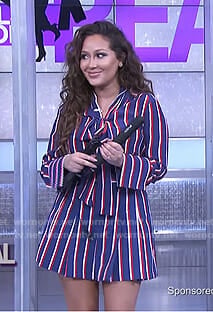 Adrienne’s blue striped shirt and shorts on The Real