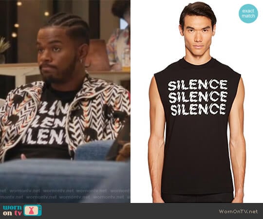 Alexander McQueen Triple Silence Sleeveless Tee worn by Aaron Jackson (Trevor Jackson) on Grown-ish