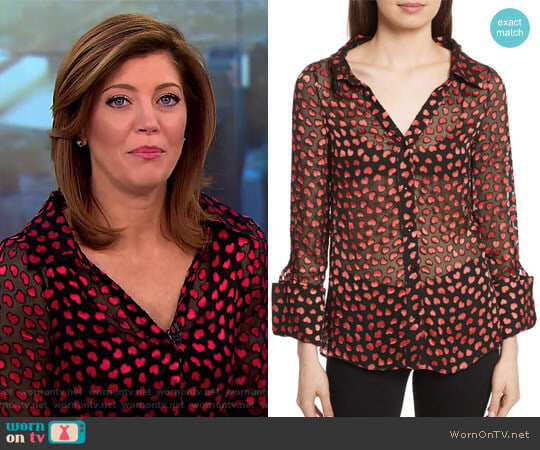 Alice + Olivia Emmerson Burnout Heart Blouse worn by Norah O'Donnell on CBS Mornings