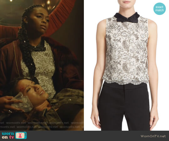 Alice + Olivia Manie Bow Collar Embellished Crop Top worn by Anissa Pierce (Nafessa Williams) on Black Lightning