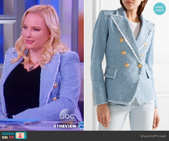 Balmain Double-breasted cotton-blend boucle-tweed blazer worn by Meghan McCain on The View
