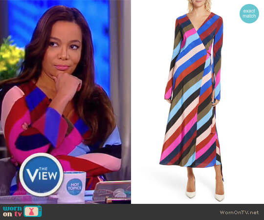 Diane von Furstenberg Stripe Silk Wrap Midi Dress worn by Sunny Hostin on The View