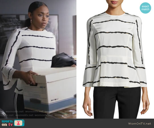 Derek Lam 10 Crosby Striped Silk Bell-Sleeve Blouse worn by Anissa Pierce (Nafessa Williams) on Black Lightning